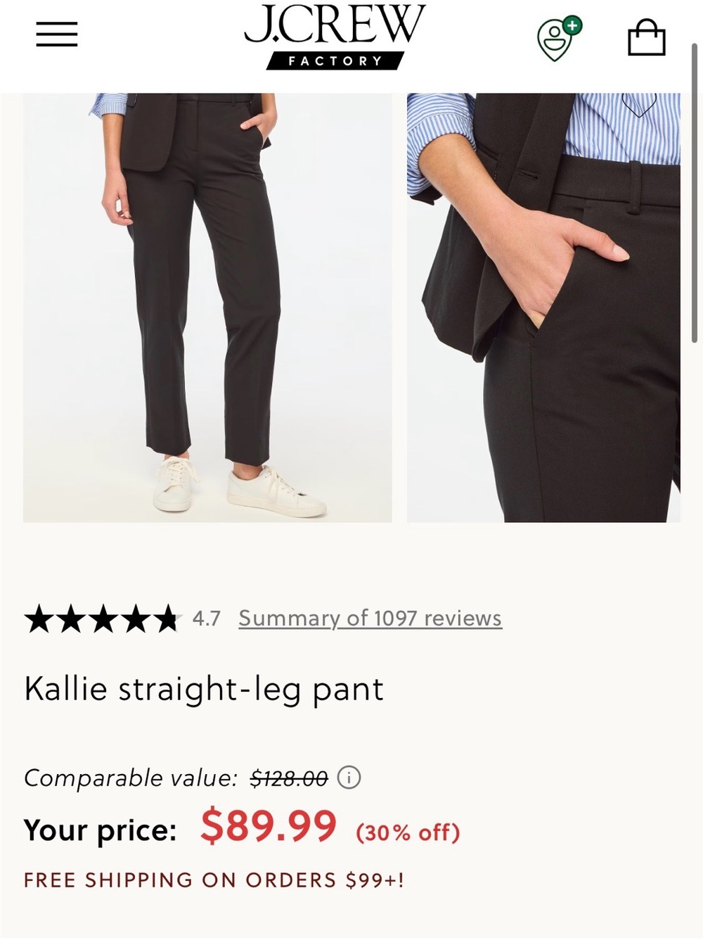 J.Crew Factory Kallie Straight-Leg Cropped Pants Black
